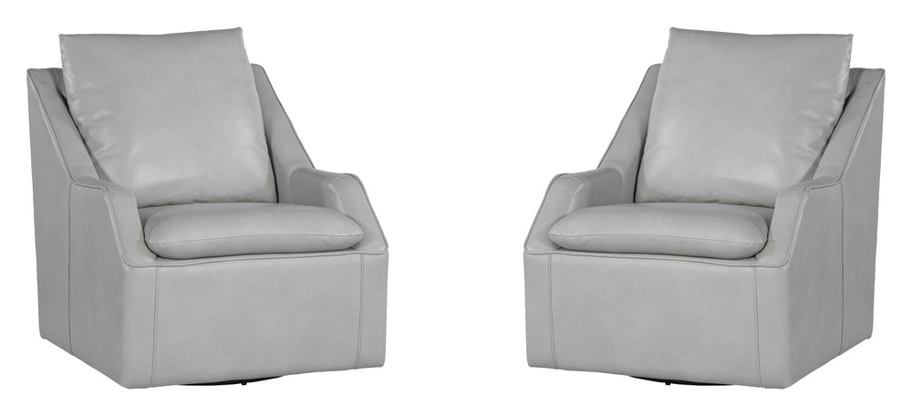 The Asher accent chair features a 360-degree swivel for ease of motion and a modern low-profile design. The comfortable, attached pillowtop seat has subtle welting and stitching, and the back cushion is removable, making cleaning a breeze. The Asher accen