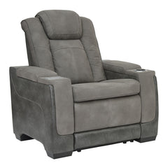 Sleek, ultra-modern power recliner. Two-tone Durapella upholstery is more durable and water-repellent than regular leather.<br><br><b>Additional Dimensions</b><br><ul><li>Seat width: 24-"</li><li>Seat depth: 21.5-"</li><li>Seat height: 20.5-"</li><li>Dist