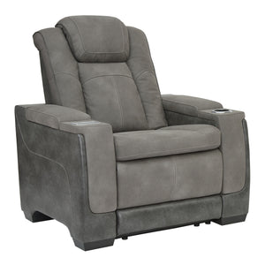 Sleek, ultra-modern power recliner. Two-tone Durapella upholstery is more durable and water-repellent than regular leather.<br><br><b>Additional Dimensions</b><br><ul><li>Seat width: 24-"</li><li>Seat depth: 21.5-"</li><li>Seat height: 20.5-"</li><li>Dist