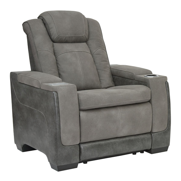 Sleek, ultra-modern power recliner. Two-tone Durapella upholstery is more durable and water-repellent than regular leather.<br><br><b>Additional Dimensions</b><br><ul><li>Seat width: 24-"</li><li>Seat depth: 21.5-"</li><li>Seat height: 20.5-"</li><li>Dist