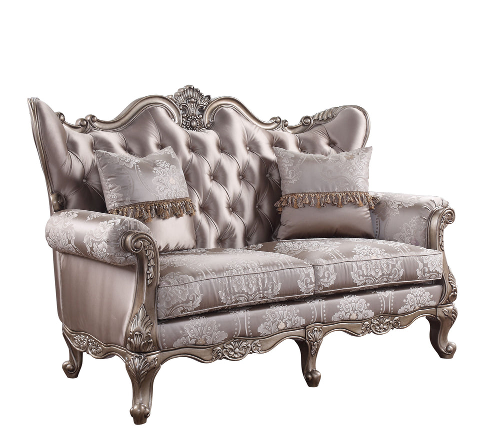 KD Leg, Tight Back & Loose Seat Cushion (1+2) â€¢ 2 Pillows Included, Buttonless Tufted, Scrolled Floral Molding Trim â€¢â€¢ CONSTRUCTION: [sc]