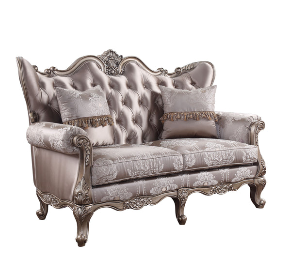 KD Leg, Tight Back & Loose Seat Cushion (1+2) â€¢ 2 Pillows Included, Buttonless Tufted, Scrolled Floral Molding Trim â€¢â€¢ CONSTRUCTION: [sc]
