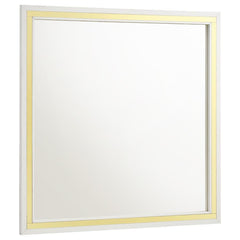 Put a glamorous finishing touch on your dresser with a modern framed mirror. Offering a polished touch of style, the mirror boasts a sleek, squared silhouette complete with a crisp white finish. Gleaming gold finish trim augments the front of the frame, c