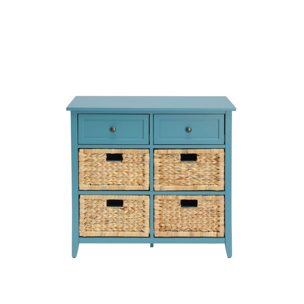 Get exceptional value on this transitional Filbert chest. Featuring a rich finish, the drawers and open compartment spaces give plenty of room for storage. The table looks great with or without the included wicker crate baskets.Â Some Assembly Required.<b