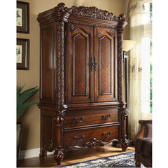 Create an elegant, traditional design in your bedroom with the cherry Vendome TV Armoire. This hand-crafted piece inspired from the luxurious designs of the past, this TV Armoire features elaborate wood carving details, traditional hardware and a sophisti