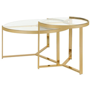 Delia - 2 Piece Round Glass Top Nesting Coffee Table - Gold