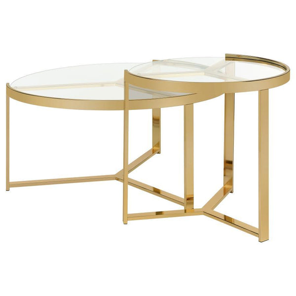 Delia - 2 Piece Round Glass Top Nesting Coffee Table - Gold