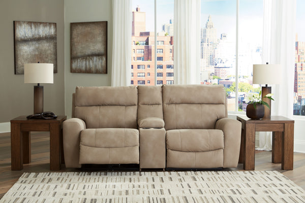 Next-Gen Durapella - Sand - 3-Piece Power Reclining Sectional Loveseat With Console