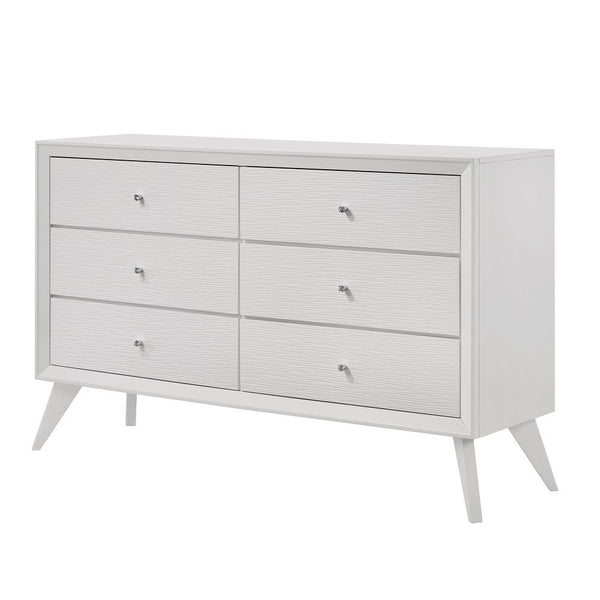 Minimalist and modern, the Cerys offers sleek clean lines for a contemporary take. The low-profile bed features a slatted headboard that makes the bed appear airy. Tying in the whole collection are the squared wooden tapered legs providing a stylish visua