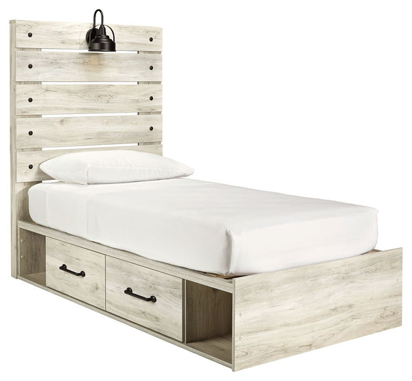 Cambeck - Whitewash - Twin Panel Bed with 4 Storage Drawers