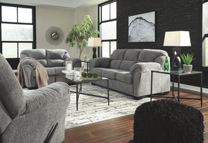 Why sacrifice comfort for style (or style for comfort) when you can have the best of both in this living room set in pewter gray. Calling attention to the elegantly flared armrestsâ€”black nickel-tone nailhead trim for a punch of cool character. <h4><b>Al