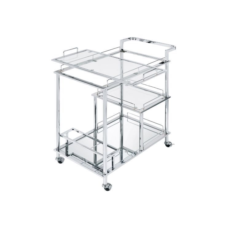 KDâ€¢ 3 Tier Shelfâ€¢ Wheel Stop Included<br/><br/><b>Product Features</b><ul><li>Case: 1Pc/1Ctn</li><li>Finish: Clear Glass & Chrome Finish</li><li>Style: Contemporary</li><li>Materials: Metal, Glass</li></ul><br/>