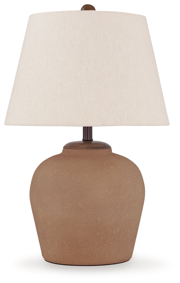 Full of earthy appeal, this table lamp illuminates your space with a textured rust-hued base and brilliantly bright shade. Set it on an end table or console to put your best light forward in creating a homey atmosphere.<br><br><b>Additional Dimensions</b>