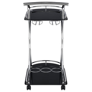 Elfman - 2-Tier Glass Shelf Metal Bar Cart - Black And Chrome