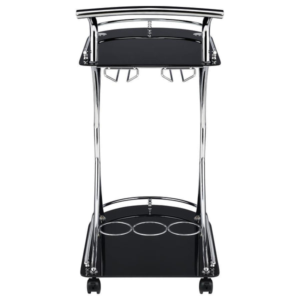 Elfman - 2-Tier Glass Shelf Metal Bar Cart - Black And Chrome