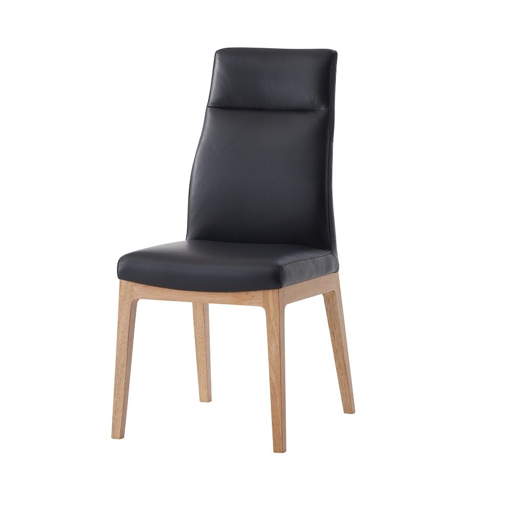 Top Grain Leather Upholstered Seat & Back Cushion Wooden Legs