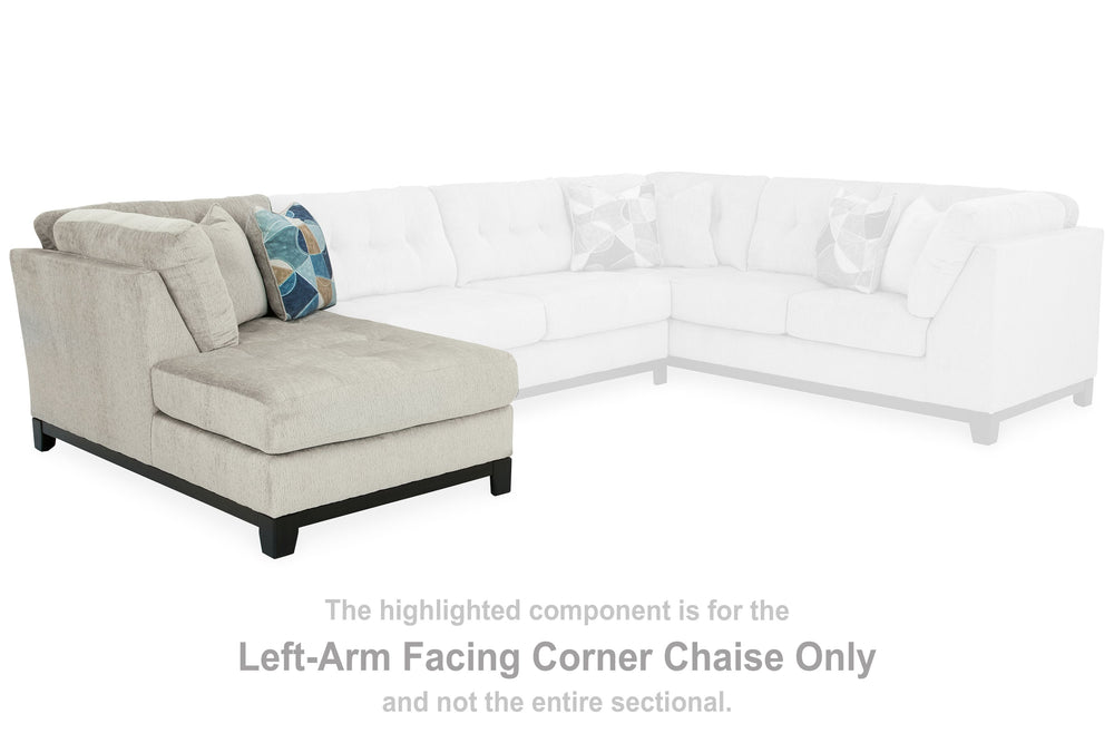 This left-arm facing corner chaise is made with polyester upholstery. Pairs with other items in the series to make a sectional.<br><br><b>Additional Dimensions</b><br><ul><li>Arm height: 37-"</li><li>Seat depth: 52-"</li><li>Seat height: 21-"</li><li>Top 