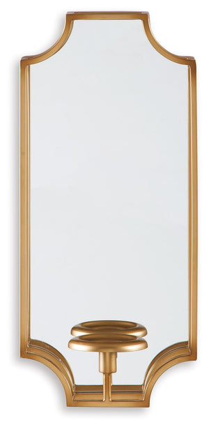Take a shine to a more glamorous way of life with this exquisite wall sconce. Watch its mirrored surface and luminous goldtone metal truly come to life through the beauty of candlelight.<br><br><b>Additional Dimensions</b><br><ul><li>Inner mirror: 0-"</li