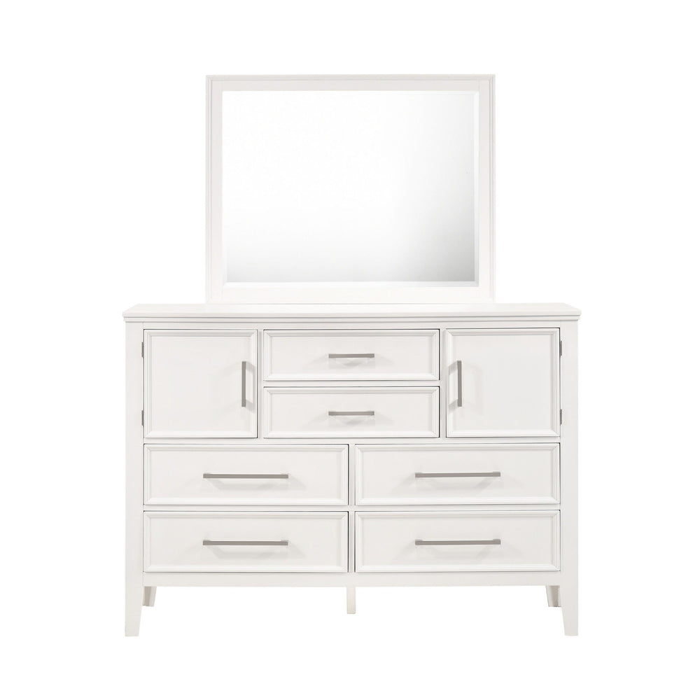 The Andover Mirror for Dresser in White is a perfect blend of durability, style, and functionality, making it an elegant addition to your bedroom. Expertly crafted from solid Rubberwood, manufactured woods, and wood veneers, this mirror is built to last w