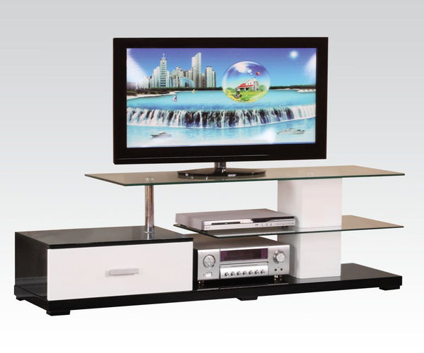 The Ivana TV Stand impresses with stunning, modern looks, it will be an impressive focal point in your living room. Features black and white finish, with clear tempered glass shelves complementing the set. Its open storage shelving offers plenty of space 