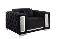 Center your living room around utmost sophistication and exquisite style with this Trislar collection. The collection offers your interior space eye-catching appeal with its button-tufting details and mirrored trim accent. In a buttery soft black velvet u