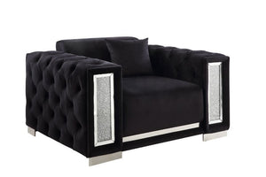 Center your living room around utmost sophistication and exquisite style with this Trislar collection. The collection offers your interior space eye-catching appeal with its button-tufting details and mirrored trim accent. In a buttery soft black velvet u