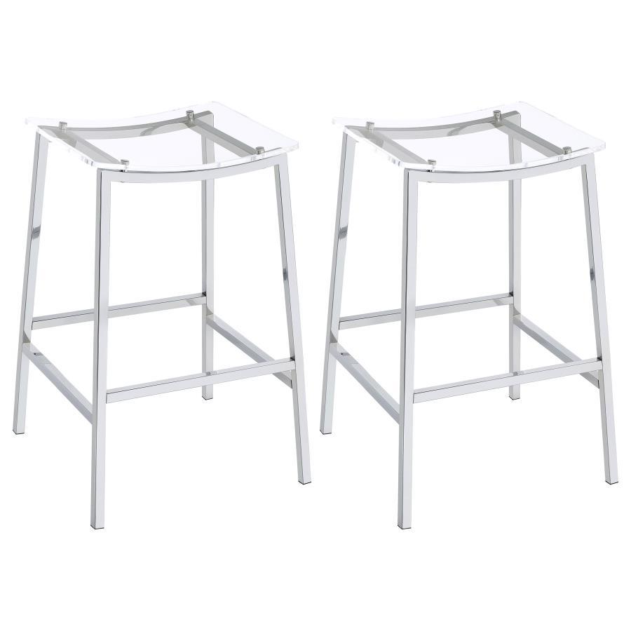 Updated to reflect the carefree contemporary style you crave, this set of two bar stools uses modern materials and finishes to bring a crisp look. Perfect for casual seating at a bar table or counter, these stools are lightweight yet sturdy. Gleaming chro