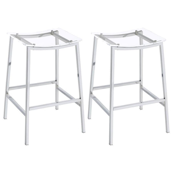 Updated to reflect the carefree contemporary style you crave, this set of two bar stools uses modern materials and finishes to bring a crisp look. Perfect for casual seating at a bar table or counter, these stools are lightweight yet sturdy. Gleaming chro