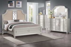 Indulge in opulent comfort and timeless elegance with the Reflection 4 Piece Bedroom Set, featuring a stunning bed, a matching 8 Drawer Dresser, Mirror, and 5 Drawer Chest. Meticulously crafted from solid Pine and high-quality manufactured wood, this coll