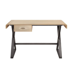 Add an industrial style and a pop of color to your decor with the Danton office desk. You-'ll love the sleek look, and durable longevity of this piece made with gold aluminum top supported by metal legs in a stylish X-frame. Featuring a pullout drawer to 