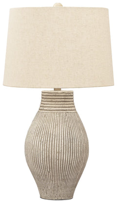 With its textural elements and neutral hues, this table lamp is a natural fit for so many spaces. Paper composite base with organic texture feels wonderfully at home.<br><br><b>Additional Dimensions</b><br><ul><li>Shade: 0-"</li><li>Base: 0-"</li><li>Cord