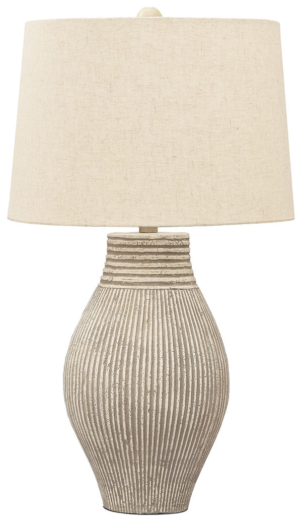 With its textural elements and neutral hues, this table lamp is a natural fit for so many spaces. Paper composite base with organic texture feels wonderfully at home.<br><br><b>Additional Dimensions</b><br><ul><li>Shade: 0-"</li><li>Base: 0-"</li><li>Cord