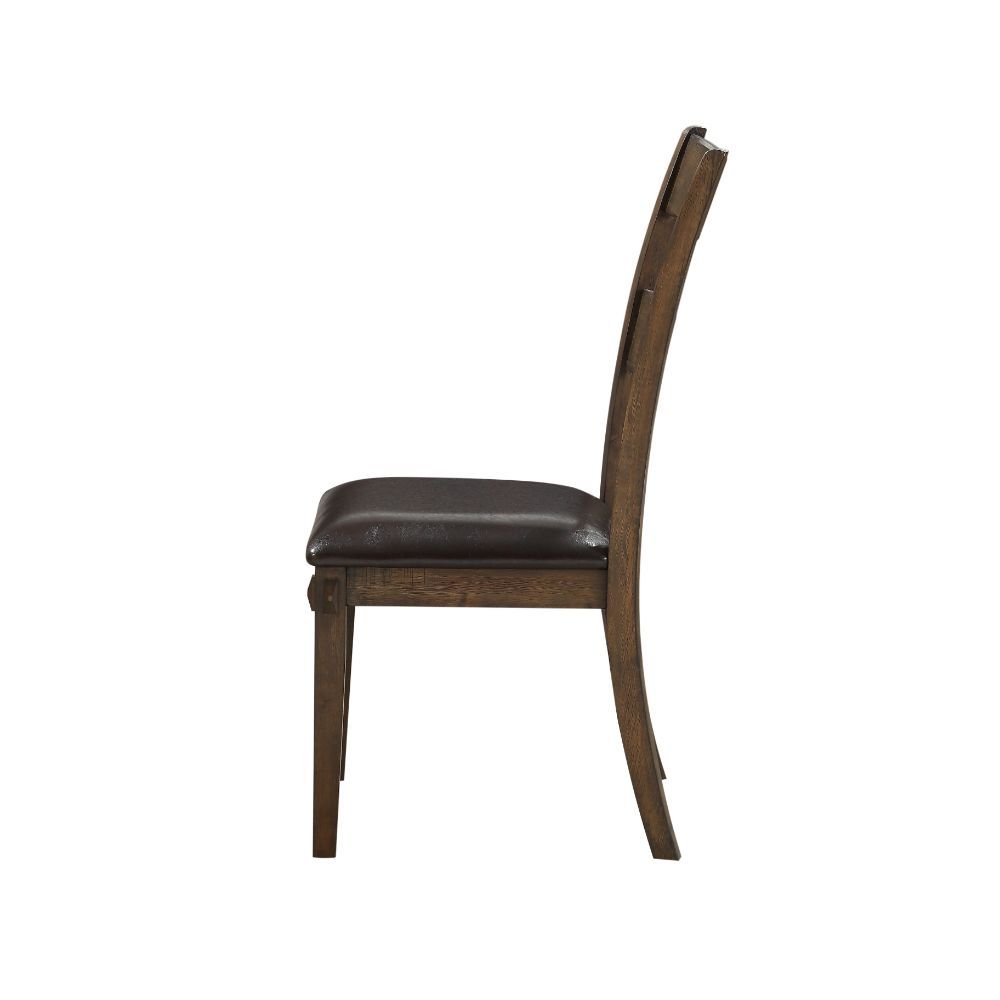 Create a beautiful interior dining space with the stylish Nabirye dining room collection. This sophisticated dining room table has matching case pieces including a backless bench and armless ladder-back chairs with tapered legs and PU upholstered seat cus