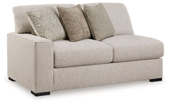 This left-arm facing loveseat is made with polyester upholstery. Pairs with other items in the series to make a sectional.<br><br><b>Additional Dimensions</b><br><ul><li>Arm height: 26-"</li><li>Seat depth: 27-"</li><li>Seat height: 25-"</li><li>Top of cu