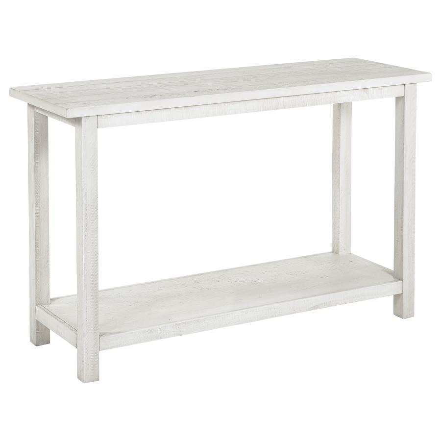 Crafted to complement both entryways and living rooms, this console table showcases a rustic aesthetic and versatile appeal. Fashioned from pine wood and reinforced with engineered wood, its open lower shelf provides ample space for baskets or decorative 