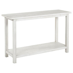 Crafted to complement both entryways and living rooms, this console table showcases a rustic aesthetic and versatile appeal. Fashioned from pine wood and reinforced with engineered wood, its open lower shelf provides ample space for baskets or decorative 
