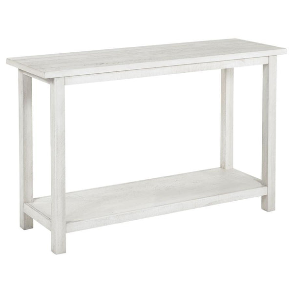 Crafted to complement both entryways and living rooms, this console table showcases a rustic aesthetic and versatile appeal. Fashioned from pine wood and reinforced with engineered wood, its open lower shelf provides ample space for baskets or decorative 