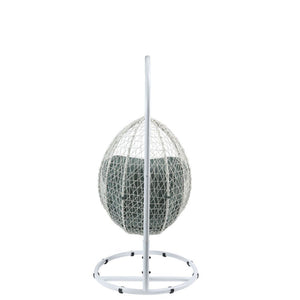 Simona - Patio Swing Chair - Green Fabric & White Wicker