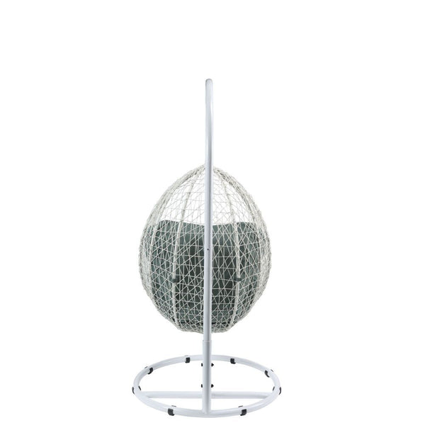 Simona - Patio Swing Chair - Green Fabric & White Wicker