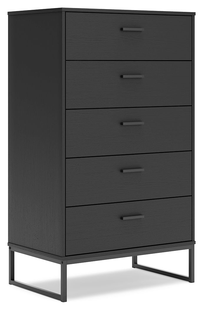 Warm and alluring, this chest of drawers is inspired by chic design. A matte black finish and dark pewter-tone handles offer an elegant touch to this so-cool piece. It beautifully blends the hues of natural living with the edginess of your modern lifestyl