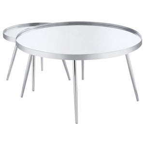 Kaelyn - 2 Piece Round Mirror Top Nesting Coffee Table - Chrome