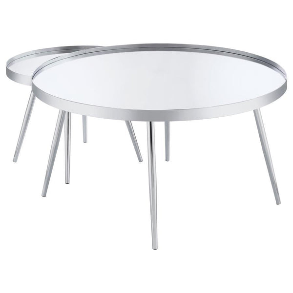 Kaelyn - 2 Piece Round Mirror Top Nesting Coffee Table - Chrome