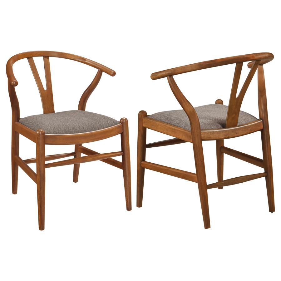 Seating turns into a haven of style as this set of two side dining chairs delivers both modern and mid-century modern motifs. These quirky yet charming chair set features Asian hardwoods and assorted wood products, artisan and inspiring of a coastal or Eu