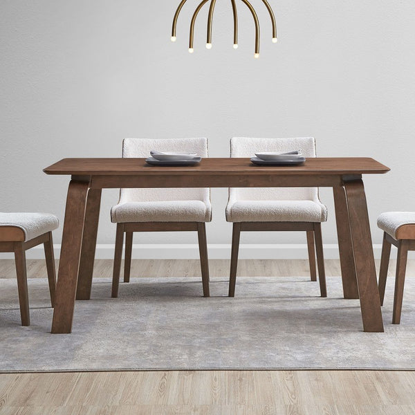 Fixed Table Top Bent Wood Legs Design Natural Finish Style