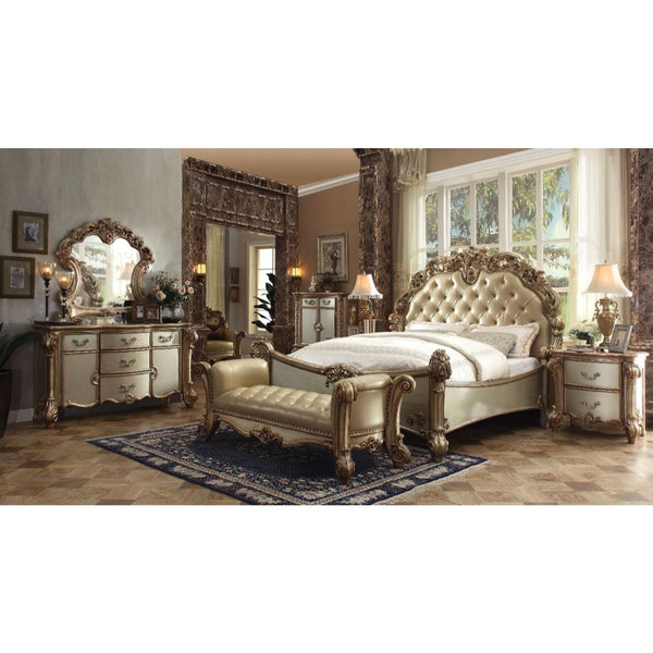 Tracing back to the classical Baroque era, expressed with intent and conviction, our new interpretation of Vendome is donned in a crackled gold patina finish richly accented with gold leaf brushed onto each piece by hand. Exuding opulence with intensity, 