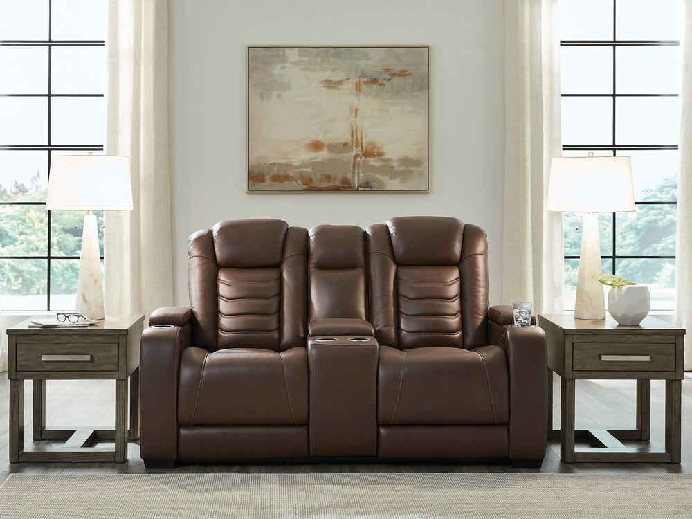 Talk about having it all. This power reclining loveseat with console entices with a luxe look and fabulous feelâ€”and satisfies with high-end style at an affordable price. Sleek and stylish, this impressive seating offers the convenience of one-touch powe