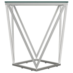  creating a dynamic base. A square glass top offers a smooth