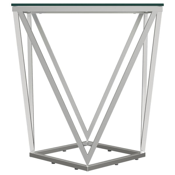  creating a dynamic base. A square glass top offers a smooth