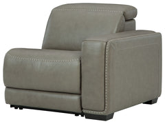 This right-arm facing power recliner is made with a combination of 100% top grain leather and faux leather upholstery. Pairs with other items in the series to make a sectional.<br><br><b>Additional Dimensions</b><br><ul><li>Seat width: 27-"</li><li>Seat d