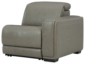 This right-arm facing power recliner is made with a combination of 100% top grain leather and faux leather upholstery. Pairs with other items in the series to make a sectional.<br><br><b>Additional Dimensions</b><br><ul><li>Seat width: 27-"</li><li>Seat d